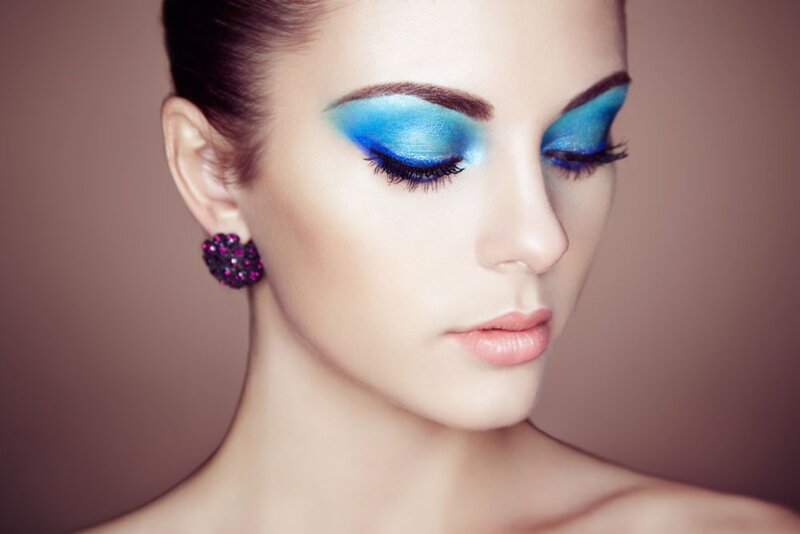 Woman with Blue Eye Makeup — Dramatic, Photograph, Earring