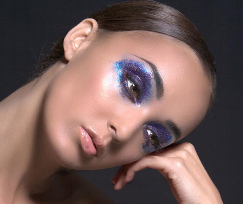 Woman with Blue Eye Makeup — Dramatic, Photograph, Hand