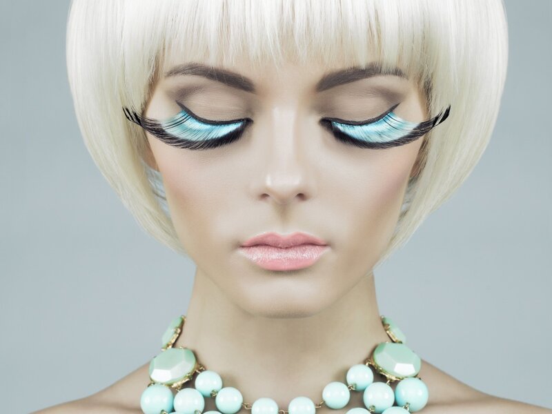 Woman with Blue Eyelashes — White
