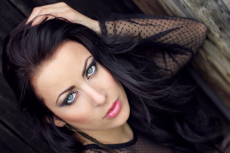 woman with blue eyes and black hair