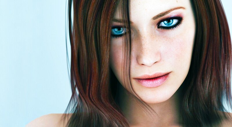 woman with blue eyes and brown hair