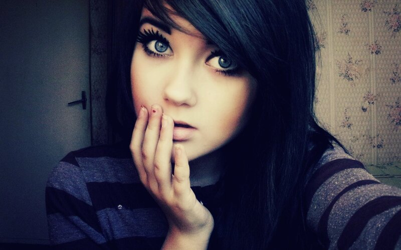 woman with blue eyes and dark hair