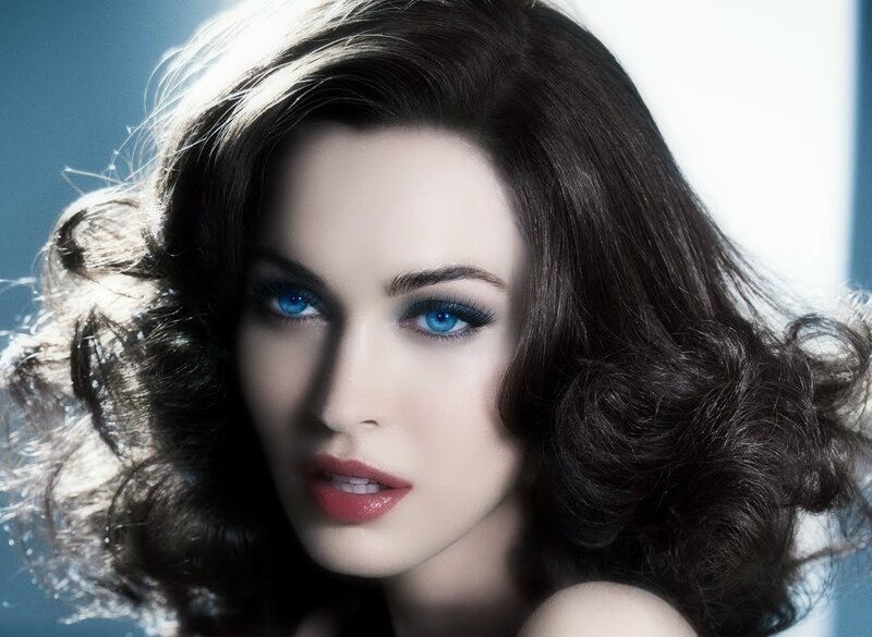 woman with blue eyes and dark hair