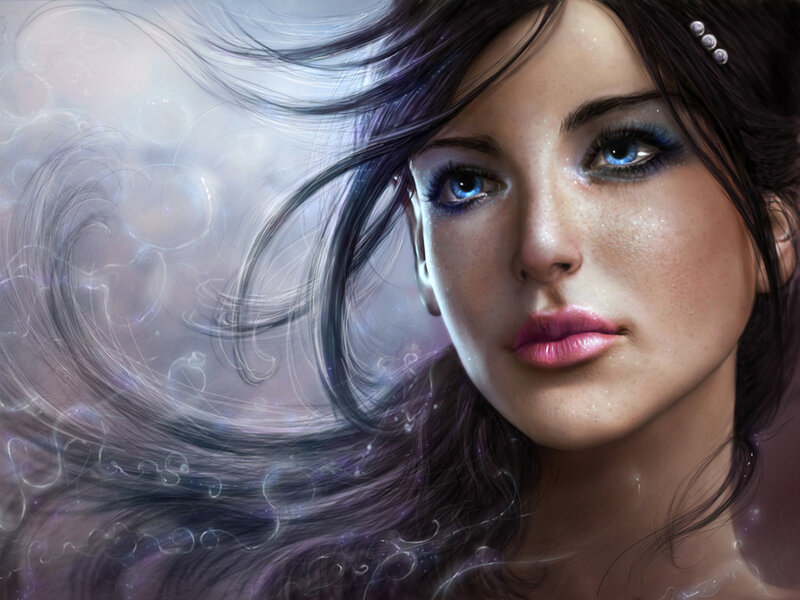 woman with blue eyes and dark hair
