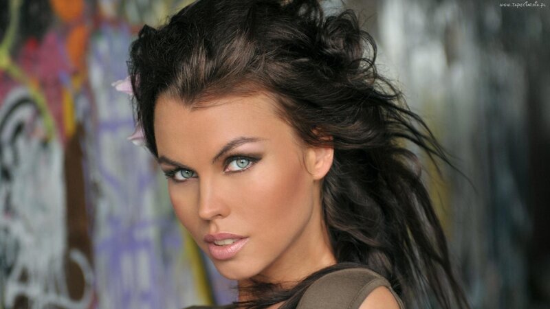 woman with blue eyes and dark hair
