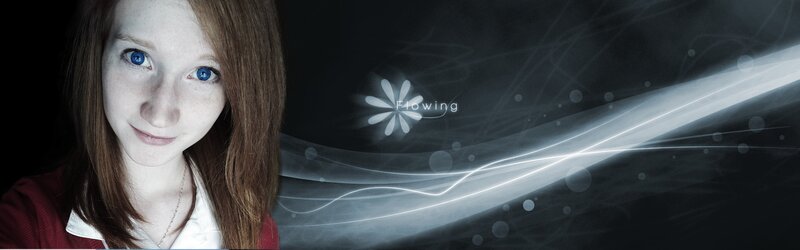 woman with blue eyes and flowing design