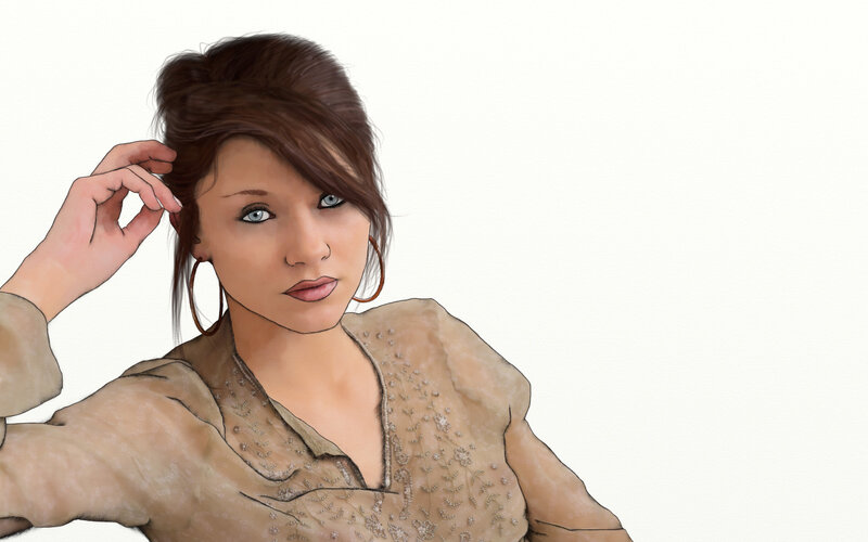 woman with blue eyes and hoop earrings
