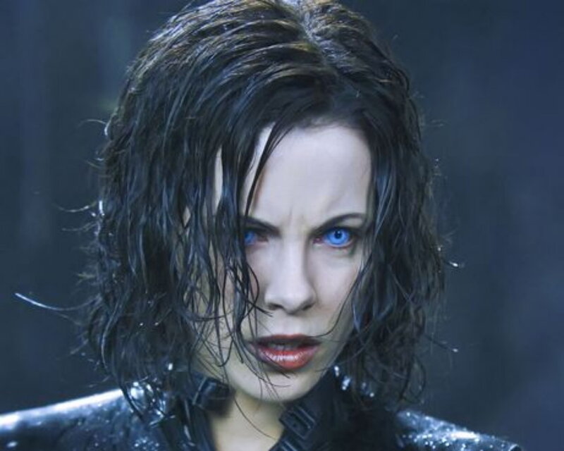 Woman with blue eyes and wet hair