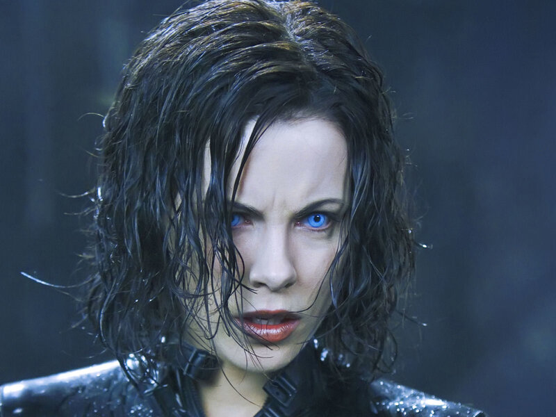 Woman with blue eyes and wet hair