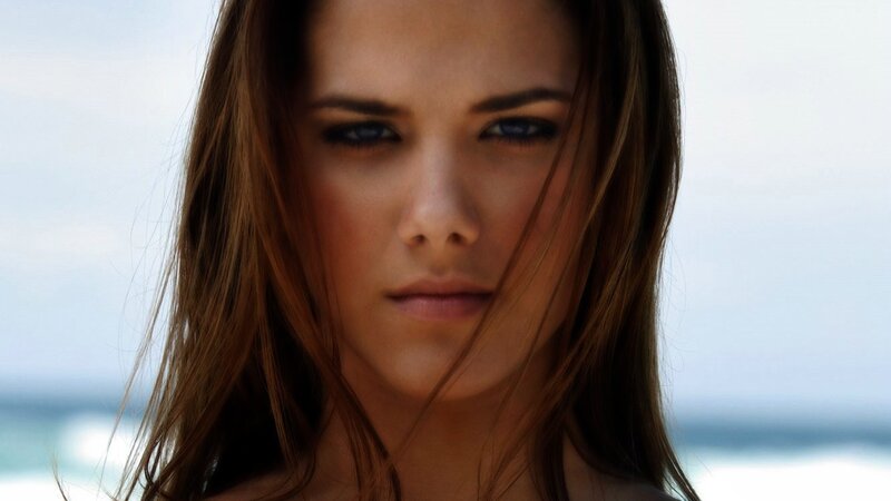 woman with blue eyes at beach