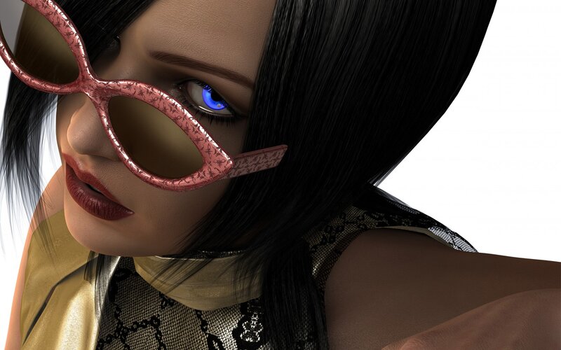 Woman with Blue Eyes — Black, Dramatic, 3d Render, Sunglasses