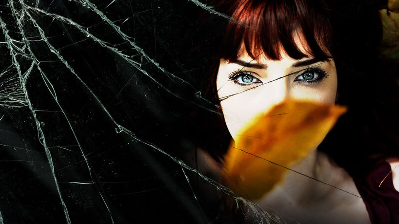 Woman with Blue Eyes — Black, Dramatic, Digital Art, Cracked Glass