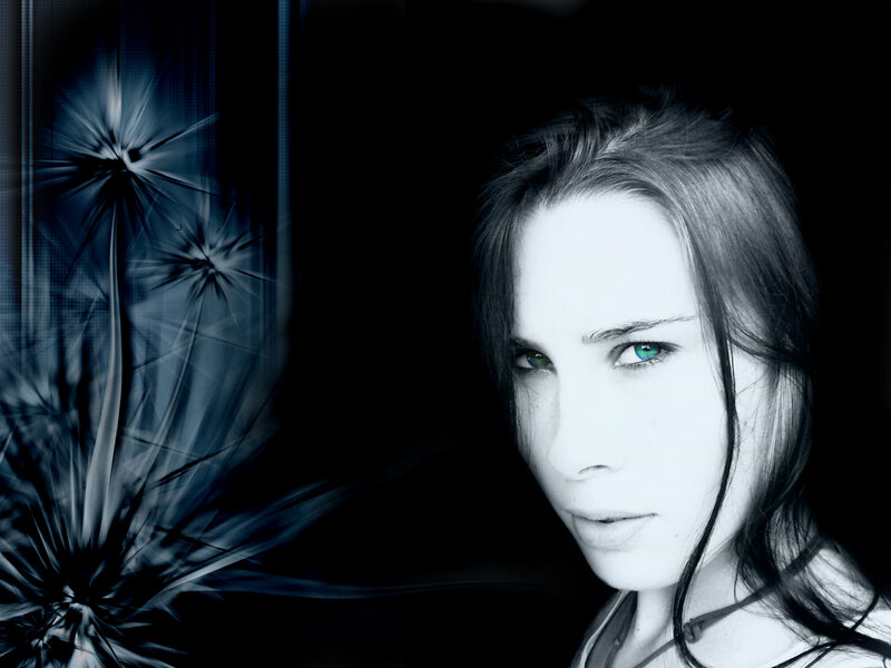 Woman with Blue Eyes — Black, Dramatic, Digital Art, Dandelion