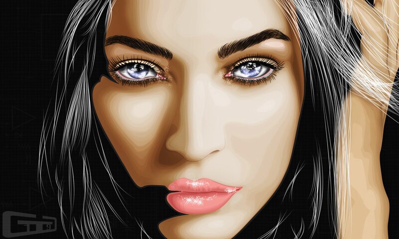 Woman with Blue Eyes — Black, Dramatic, Digital Art, Hair