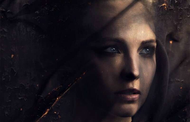 Woman with Blue Eyes — Black, Dramatic, Digital Art, Hooded Cloak