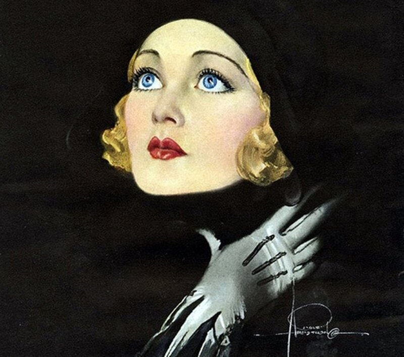 Woman with Blue Eyes — Black, Dramatic, Illustration
