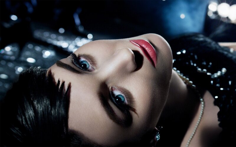 Woman with Blue Eyes — Black, Dramatic, Night, Photograph, Red Lipstick