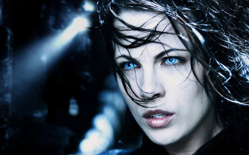 Woman with Blue Eyes — Black, Dramatic, Night, Photograph, Wet Hair