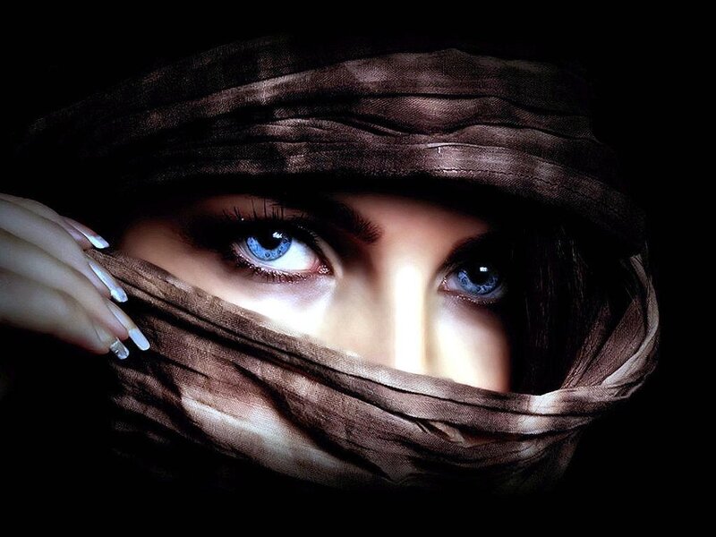Woman with Blue Eyes — Black, Dramatic, Night