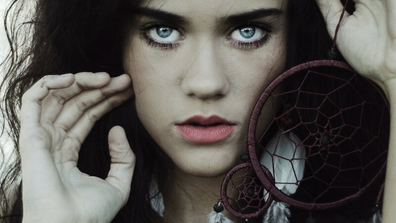 Woman with Blue Eyes — Black, Dramatic, Photograph, Dreamcatcher
