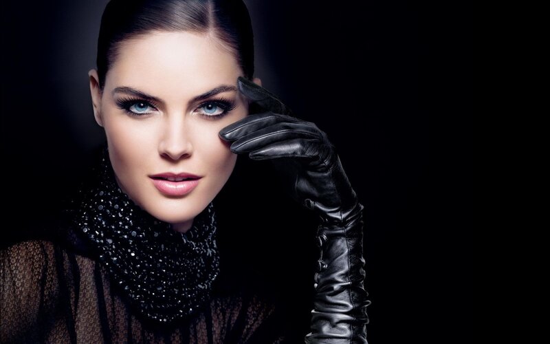 Woman with Blue Eyes — Black, Dramatic, Photograph, Gloves, Scarf, Makeup, Brown