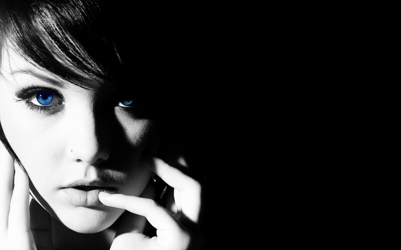 Woman with Blue Eyes — Black, Dramatic, Photograph, Hand, White
