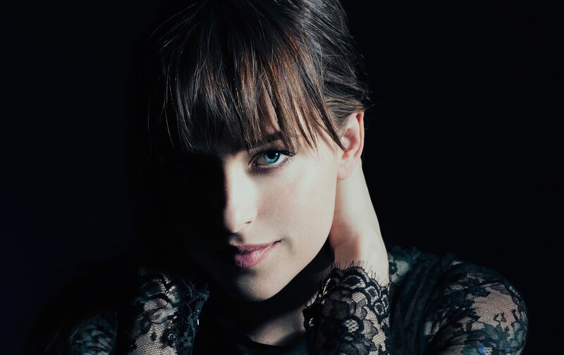Woman with Blue Eyes — Black, Dramatic, Photograph, Lace Clothing