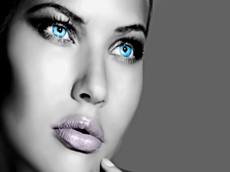 Woman with Blue Eyes — Black, Dramatic, Photograph, Lips