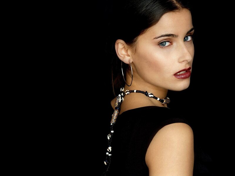 Woman with Blue Eyes — Black, Dramatic, Photograph, Necklace, Hoop Earrings