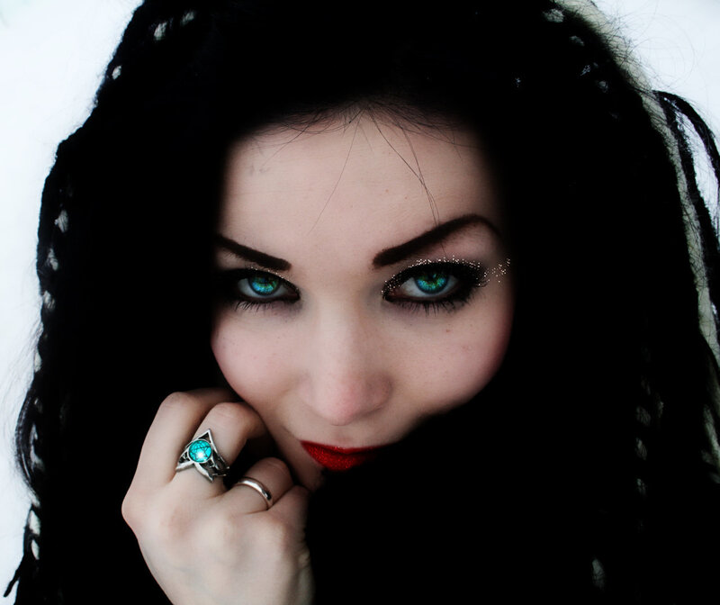 Woman with Blue Eyes — Black, Dramatic, Photograph, Ring