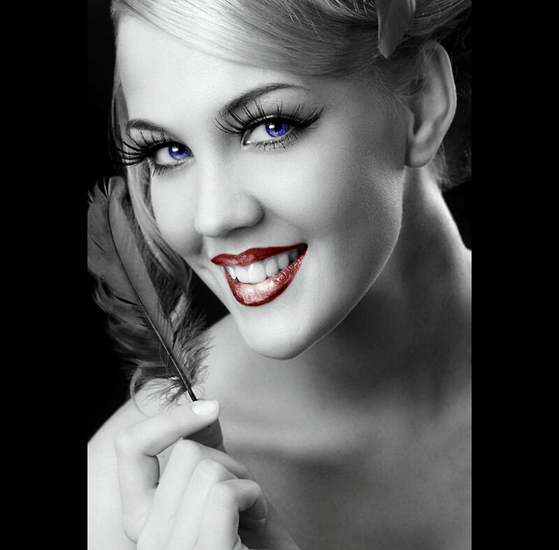 Woman with Blue Eyes — Black, Dramatic, Photograph