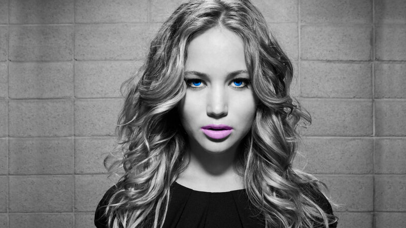 Woman with Blue Eyes — Black, Dramatic, Photograph, Wavy Hair