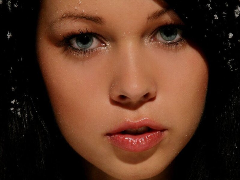 Woman with Blue Eyes — Black, Dramatic, Winter, Photograph, Hair