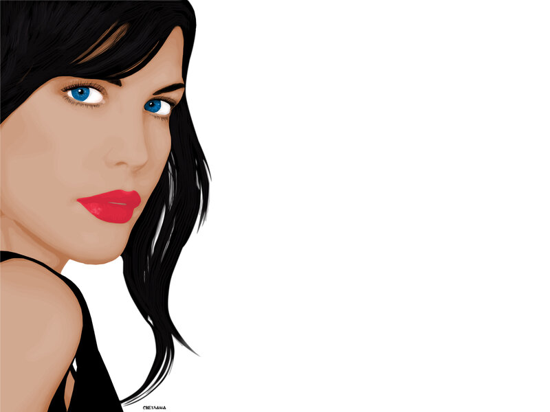 Woman with Blue Eyes — Black, Neutral, Digital Art, Black Hair