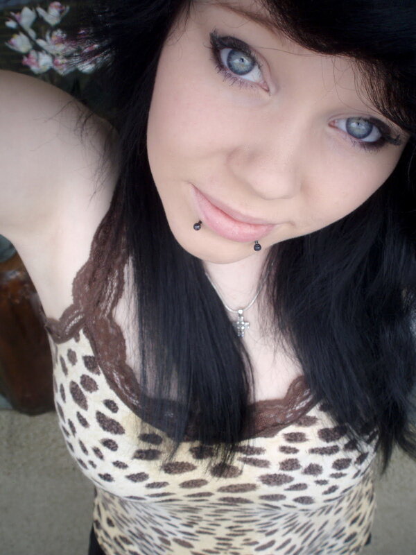 Woman with Blue Eyes — Black, Neutral, Photograph, Lip Piercing