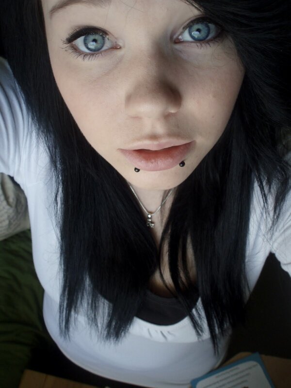 Woman with Blue Eyes — Black, Neutral, Photograph, Piercings