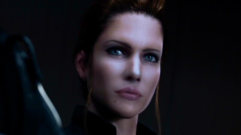 Woman with Blue Eyes — Black, Serious