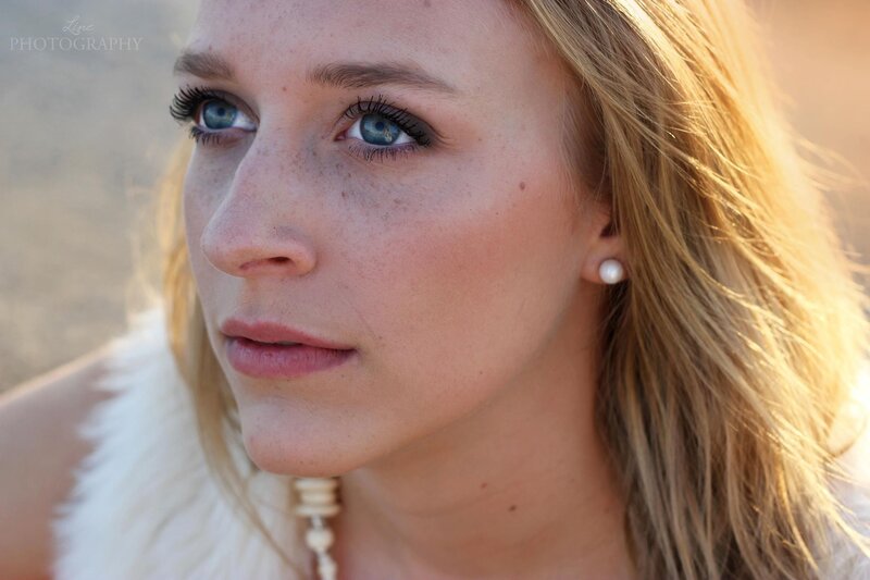 Woman with Blue Eyes — Blonde, Serene, Sunset
