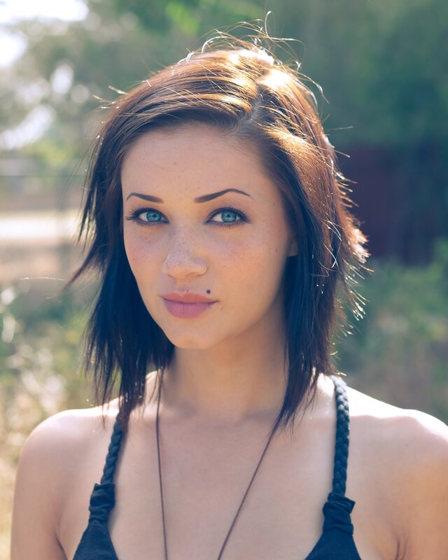 Woman with Blue Eyes — Brown, Calm, Afternoon, Photograph, Necklace