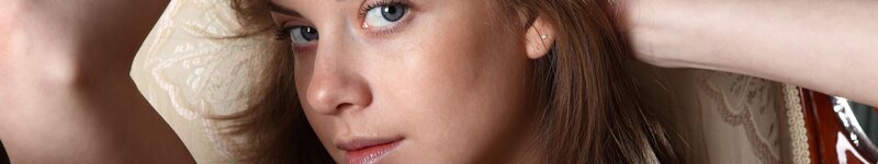 Woman with Blue Eyes — Brown, Calm, Photograph, Pillow, Earring