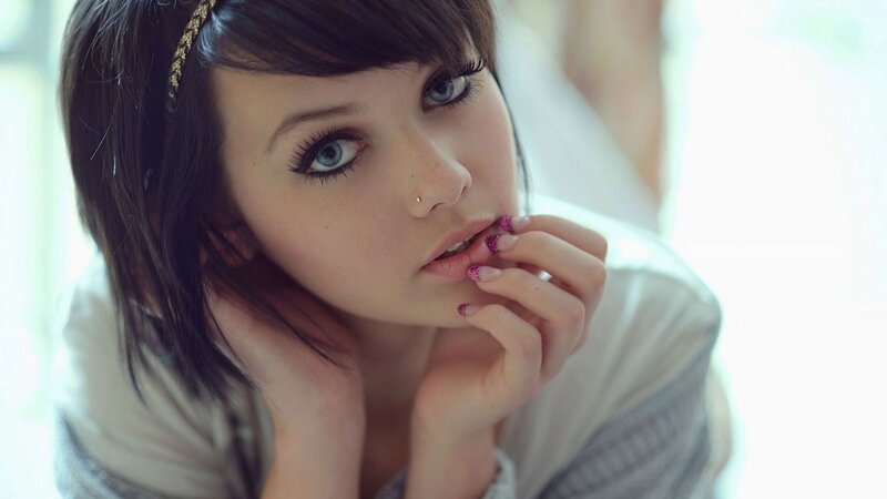 Woman with Blue Eyes — Brown, Contemplative, Photograph, Headband