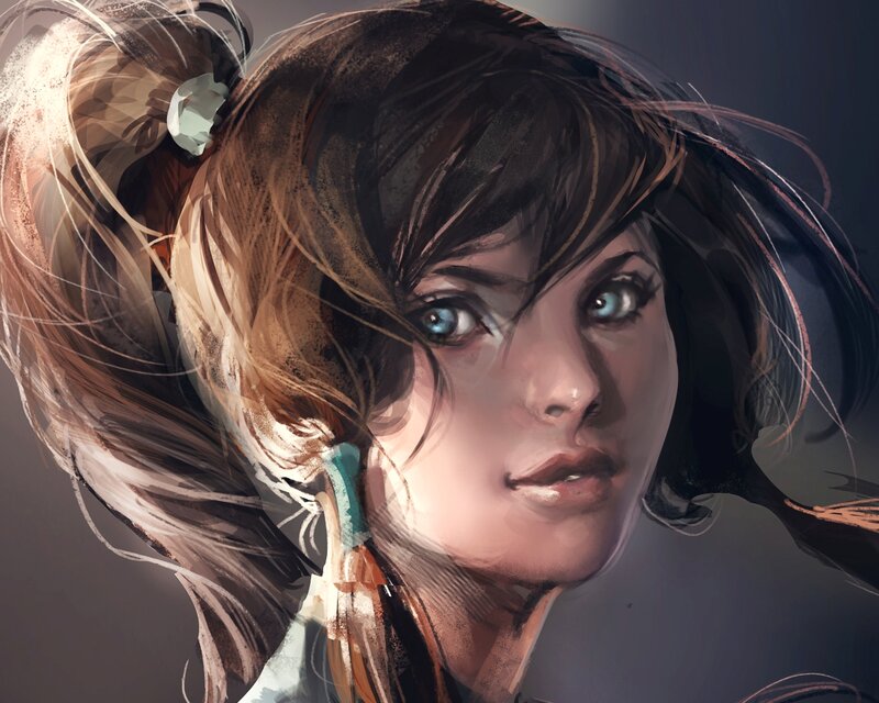 Woman with Blue Eyes — Brown, Dramatic, Digital Art, Hair