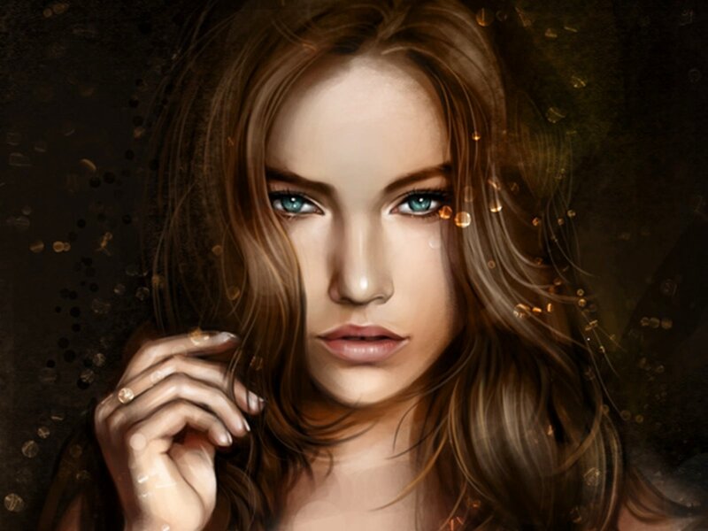 Woman with Blue Eyes — Brown, Dramatic, Digital Art, Hand