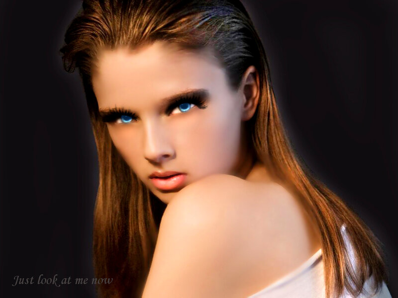 Woman with Blue Eyes — Brown, Dramatic, Photograph, Long Hair