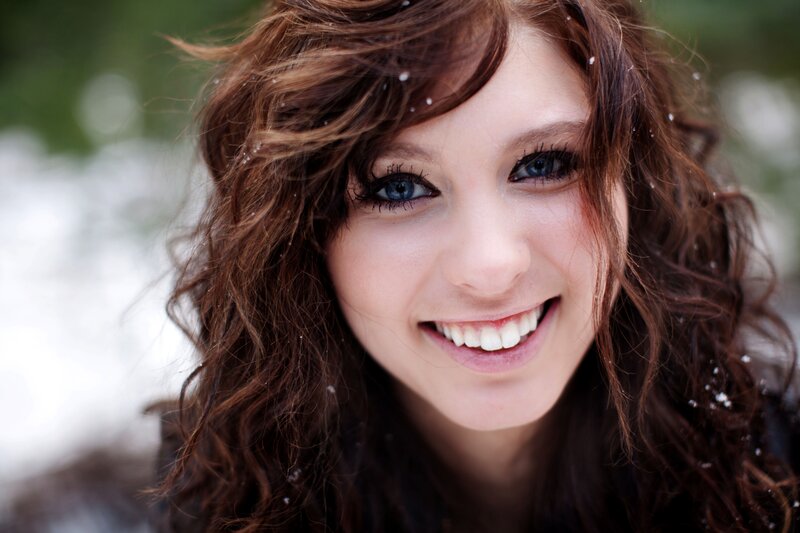 Woman with Blue Eyes — Brown, Happy, Winter