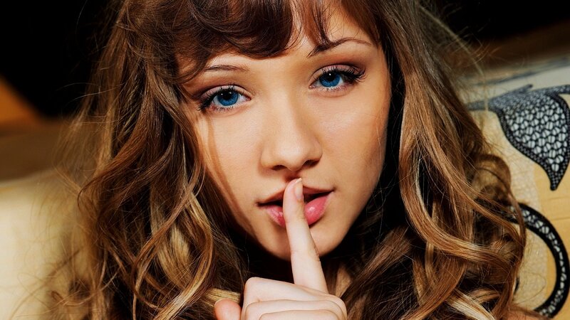 Woman with Blue Eyes — Brown, Intimate, Photograph, Finger