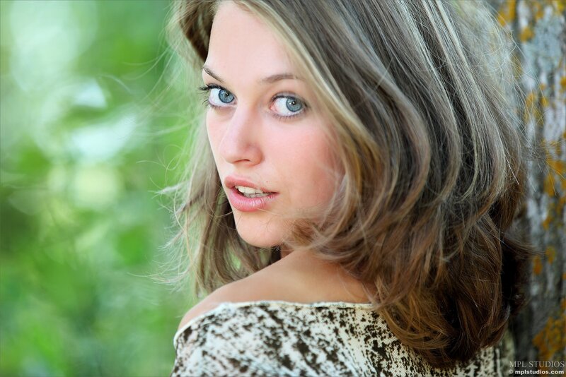 Woman with Blue Eyes — Brown, Natural, Afternoon, Photograph, Tree