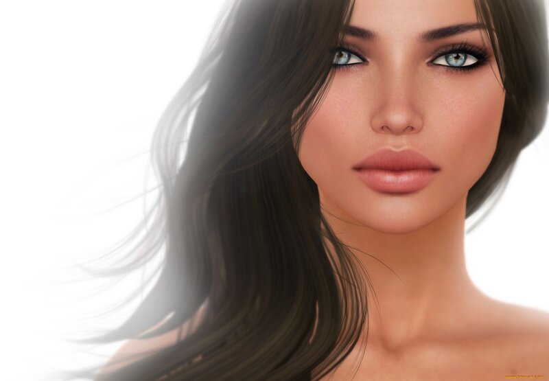 Woman with Blue Eyes — Brown, Neutral, Digital Art, Hair