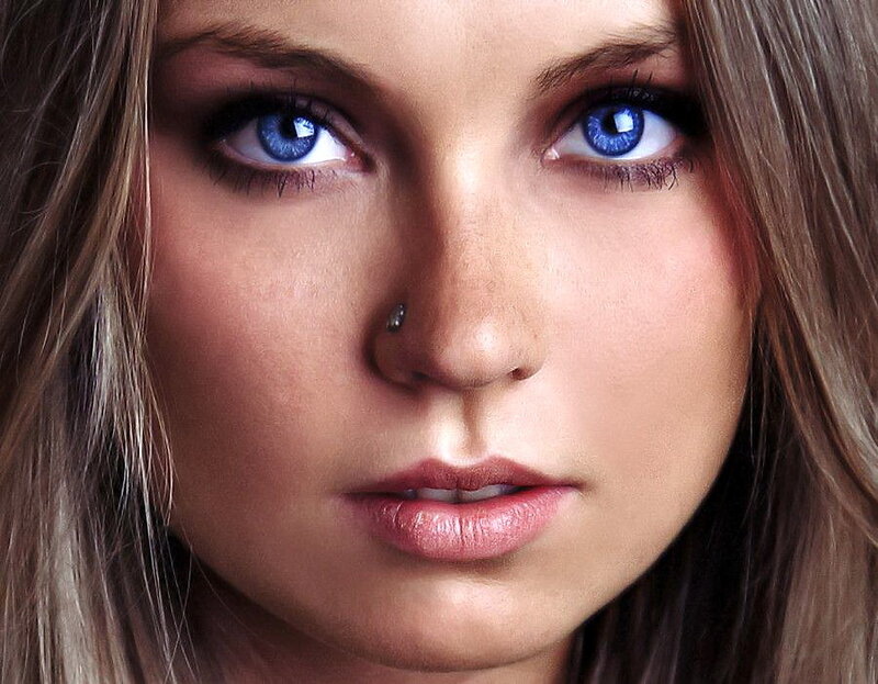 Woman with Blue Eyes — Brown, Neutral, Photograph, Blue Eyes