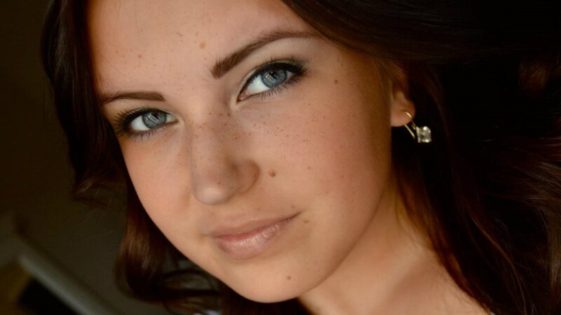 Woman with Blue Eyes — Brown, Neutral, Photograph, Freckles